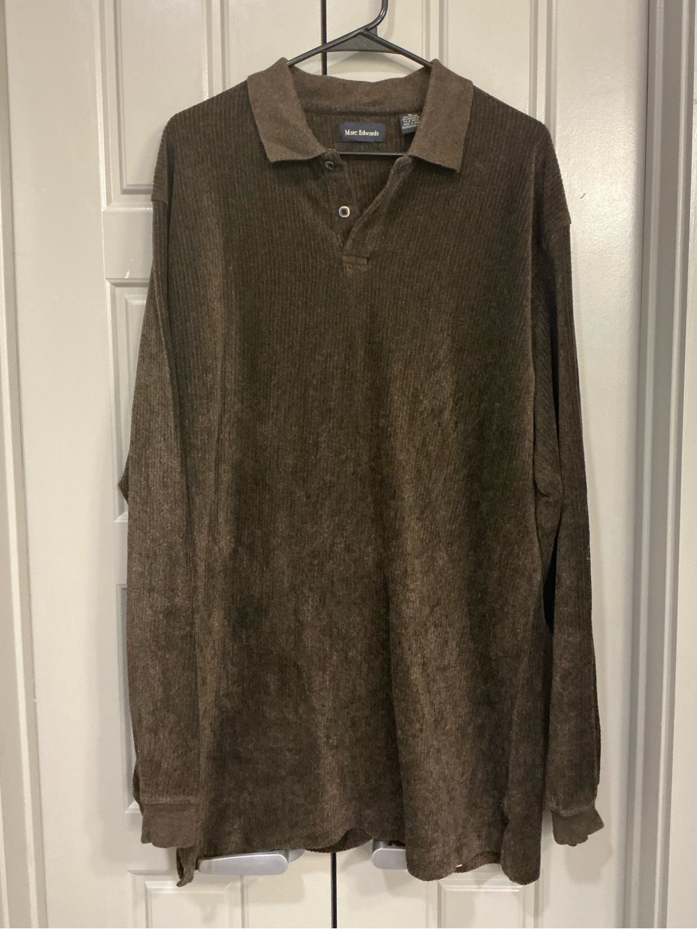 Vintage Marc Edwards Brown Long Sleeve Polo Shirt Size XL Like New Classi